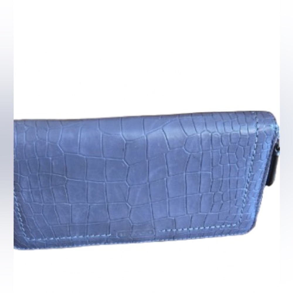 Coach Blue Croc Embossed Leather Long Wallet